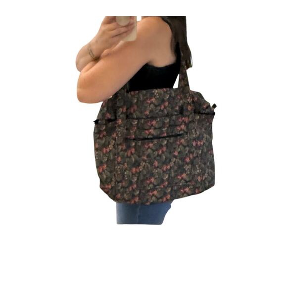 Vintage Navy Floral & Berry Tapestry Shoulder Tote Bag Handmade NH 15x14 USA - Picture 4 of 16